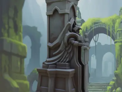 Stylized Fantasy Guardian Stone Statue Pillar Low-poly 3D model