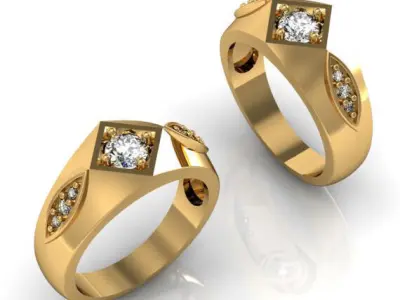 Art deco ring with diamonds 3D print model
