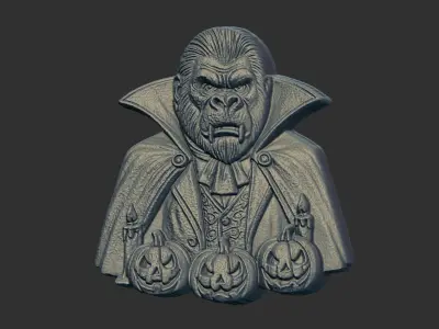  3D render of a gorilla bust dressed as a vampire cnc model 3D print model