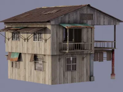 Old House - Enterable - Game Ready Low-poly 3D model