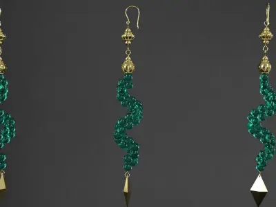 earrings emerald and gold 3D model