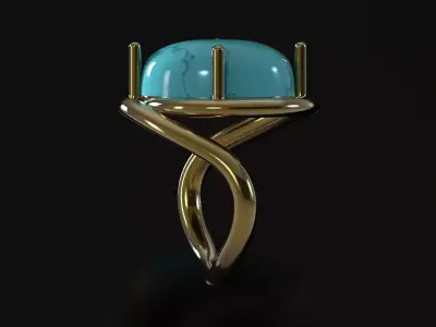 Turquoise Tourmaline Dynamic Solitaire Ring gr0173 3D print model