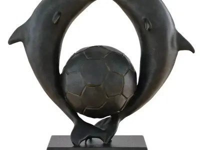 Sculpture Two Dolphins with Soccer Ball 3D model