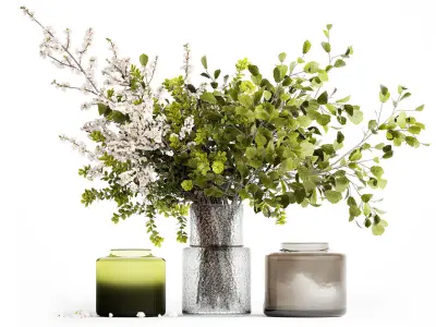 Bouquet of branches with leaves sakura flowers cherry 384 3D model