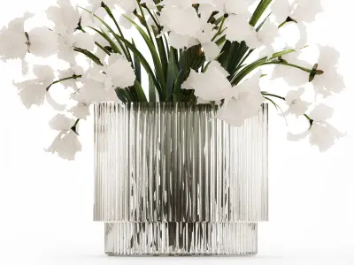 Beautiful white bouquet in a glass vase with flowers Iris 566 3D model