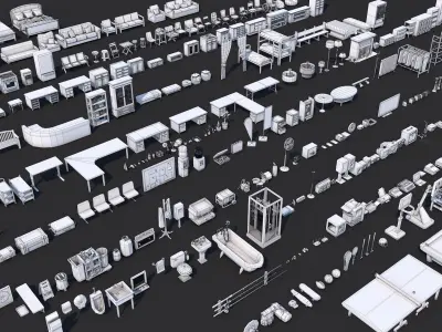 1000 Low Poly Interior Furniture Mega Pack Collection Low-poly 3D model