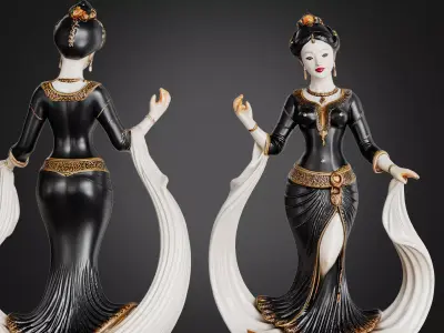 Classic Female Figurine Black Gold Sculpture 3D model