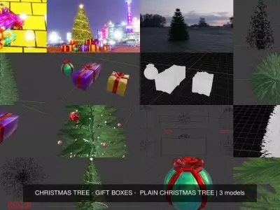 CHRISTMAS TREE - GIFT BOXES -  PLAIN CHRISTMAS TREE 3D Model Collection