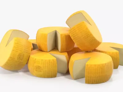 Wheel Of Parmesan Cheese With Piece Cut Out 3D model