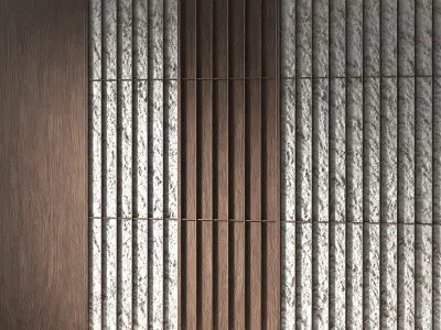 Wall panels Room PartitionsThin wooden planks rocky stone 3D model
