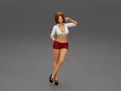 Summer girl standing on one leg in short and sexy bra 3D print model