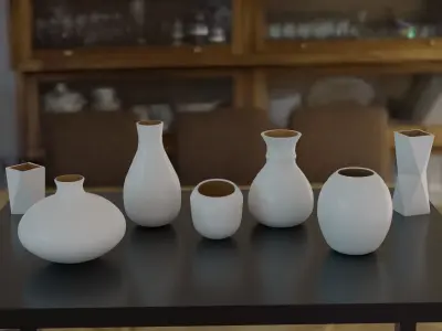 Decorative vases with basic flowers 3D model