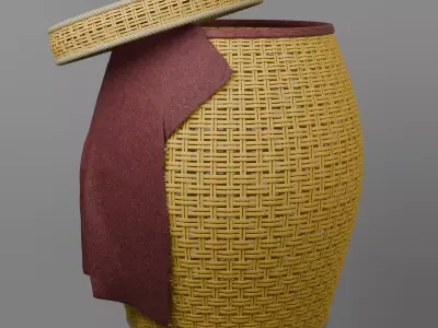Wicker Laundry Basket with Cloth 3D model
