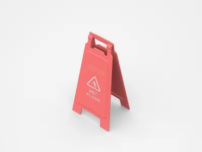 Red Warning Sign Barrier About Wet Floor 3D model