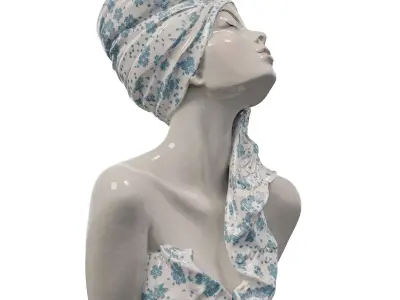 Porcelain Ceramic Floral Bust Sculpture Low-poly 3D model
