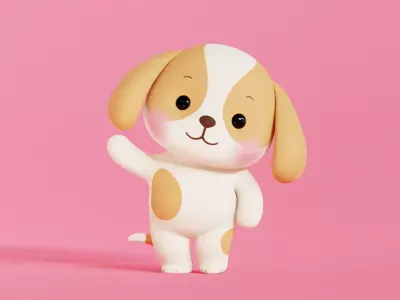Dog Character Cartoon Chibi Kawaii Rigged Animated Low-poly 3D model
