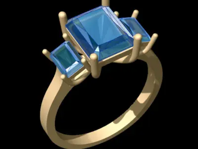 3 Emerald Cut Stone Engagement Ring 3D print model