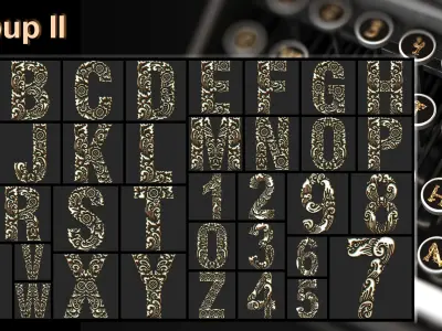 108 Ornamental Alphabet and Number Brush  Alpha 3D model Vol 5  3D model