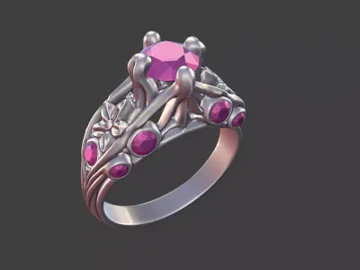 MULTI GEMSTONE FLORAL ENGAGEMENT RING 3D print model