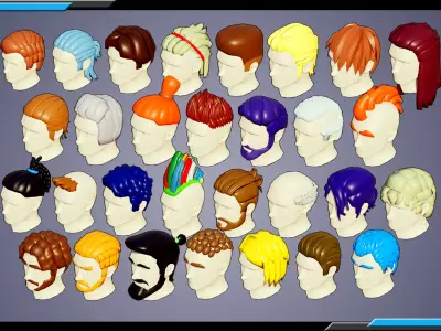 30 Stylized Male Haircuts  Low-poly 3D model