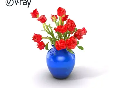 Elegant Blue Vase with Red Roses Bouquet Model Pack Low-poly 3D model