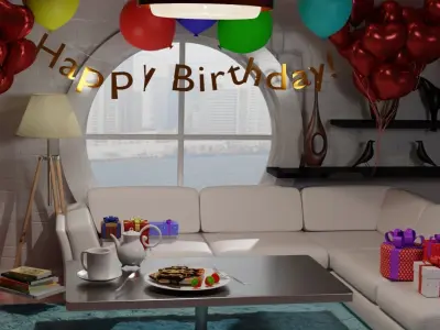 Birthday Party room with simple animation 3D model