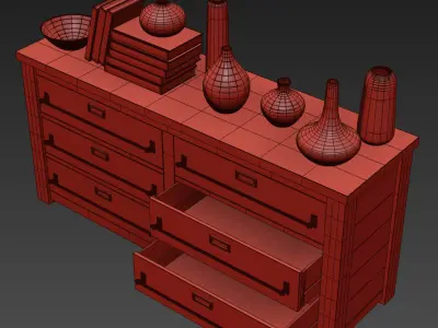 MERCANTILE 6-DRAWER LOW WIDE DRESSER 3D model