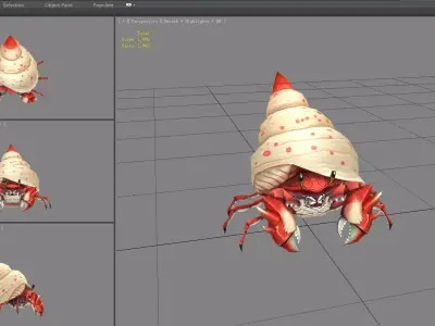 Cartoon hermit crab - Conch shell Low-poly 3D model