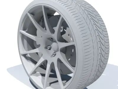  Car wheel disk tire  brake caliper and brake disk Low-poly 3D model