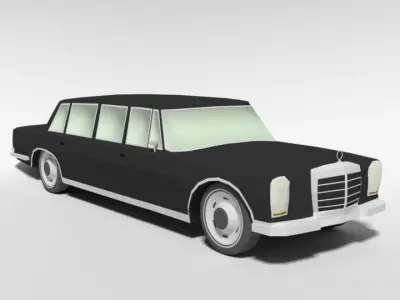 Low Poly Cartoon Retro Limousine  Low-poly 3D model