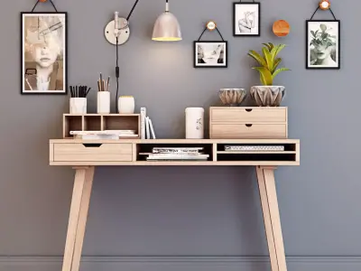 Desk with decorative set 3D model