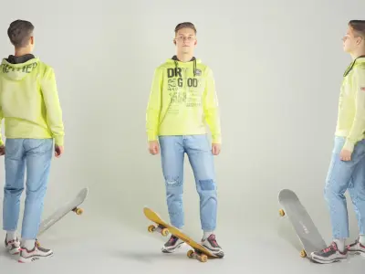 Young man on skateboard 333 Low-poly 3D model