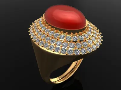 Women Ring 75 low weight oval cabochon diamond cut women ring 3D print model