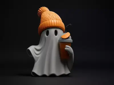 Ghost with Beanie and Drink Adorable Halloween Decor 3D print model