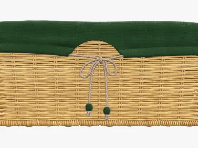 Wicker basket rectangular with fabric medium brown 3D model