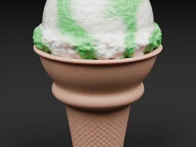 Green Apple Ice Cream Cone 3D Dessert Model 3D model