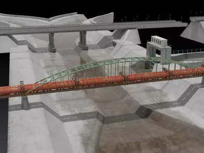 Flood control channel system Low-poly 3D model