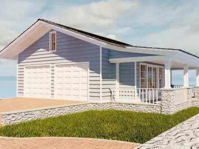 Classic style porch house garage only Low-poly 3D model