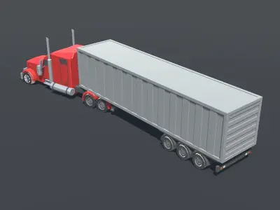 American Truck with Trailer Lowpoly  Low-poly 3D model