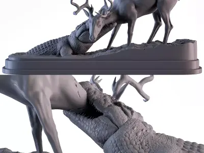 Crocodile attack Deer 3D print model