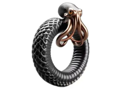 Stylized Metallic Octopus Ring Sculpture Low-poly 3D model