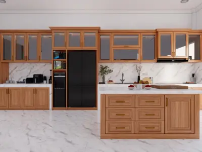 Timeless Wooden Kitchen Interior High Detail and Easy to Edit 3D model