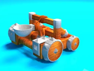 Catapult wooden toy car Low-poly 3D model