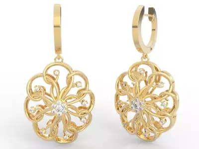 Elegant Openwork Flower Drop Earrings 3D print model
