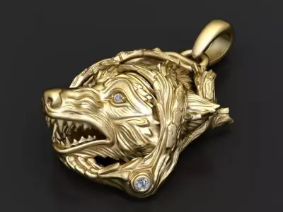 Gold wolf pendant 3D printable model  3D print model
