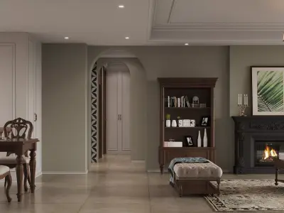 Luxury living room dining room interior scenes 45 3D model