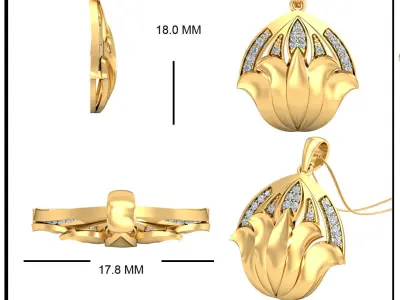Pendant 3dm stl FBX OBJ Render Detail gold hanging from chain 3D print model