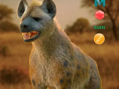 Realistic Spotted Hyena Hyena Rig with Animation Low-poly 3D model