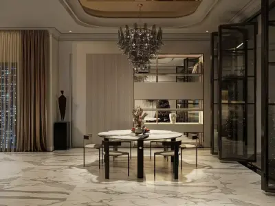 Living Room  Kitchen Interior 3D model