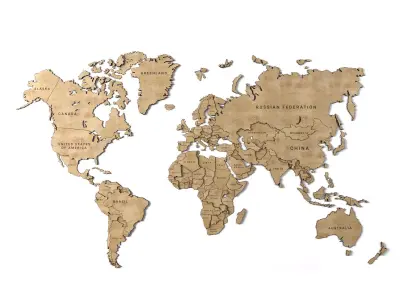 Wooden panel - world map 3D model